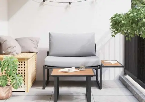 Set mobilier de grădină, 2 piese, single cu perne gri deschis - 4/5