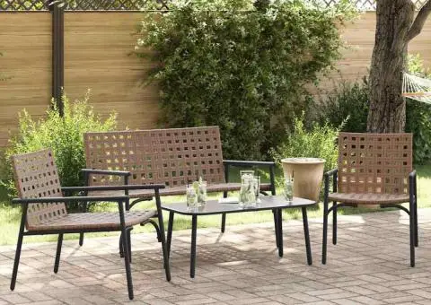 Set de cafea exterior , 4 piese, din ratan maro și oțel. - 1/5