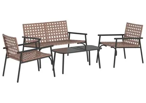 Set de cafea exterior , 4 piese, din ratan maro și oțel. - 2/5