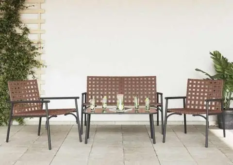 Set de cafea exterior , 4 piese, din ratan maro și oțel. - 3/5