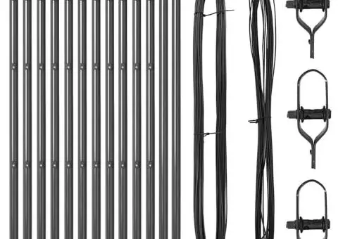 Set de stâlpi de gard Manual 13 pcs Gri Ø32mm 100 cm Oţel - 2/5