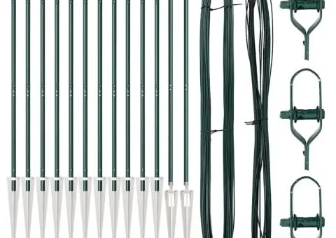 Set Stâlpi de Gard cu Vârf 13 pcs Verde Ø32mm 160 cm Metal - 3/5