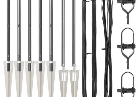 Set de stâlpi de gard Manual 7 pcs Gri Ø32mm 60 cm Metal - 3/5