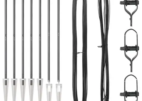 Set Stâlpi de Gard Manual 7 pcs Gri Ø32mm 160 cm Metal, Plastic - 3/5