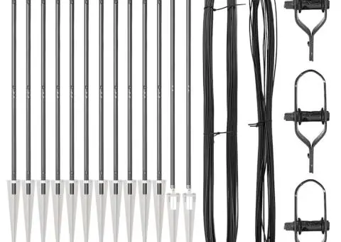 Set de Stâlpi cu Vârf 13 pcs Gri Ø32mm 160 cm Metal, Plastic - 3/5