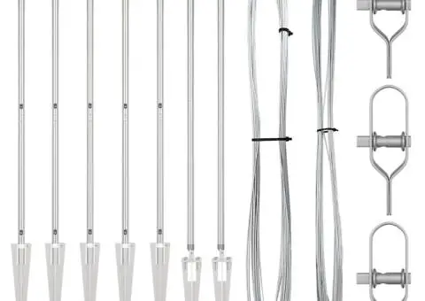 Set stâlpi gard 7 pcs Argintiu Ø32mm 160 cm Oțel galvanizat - 3/5