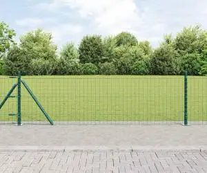 vidaXL Set de stâlpi de gard 7 pcs Verde Ø32mm 50 cm Beton, metal