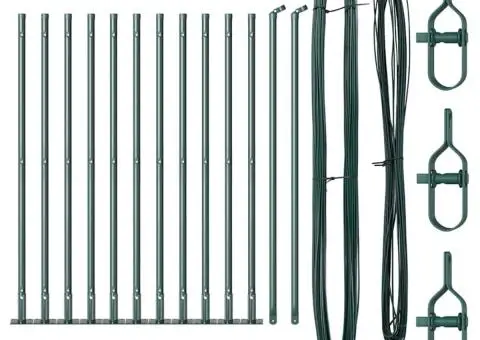 Set Stâlpi Gard cu Baze Manual 13 pcs Verde Ø32mm 70 cm Metal - 3/5