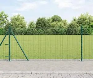 vidaXL Set de stâlpi de gard cu plăci de bază 7 pcs Verde Ø32mm 90 cm
