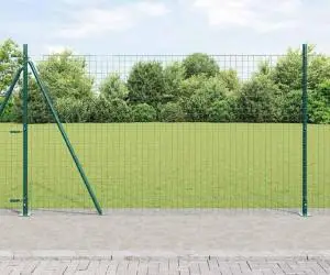 vidaXL Set de Stâlpi de Gard cu Plăci de Bază 7 pcs Verde Ø32mm 160 cm