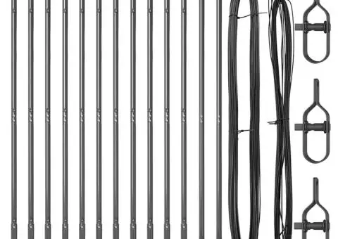 Set de stâlpi de gard 13 pcs Gri Ø32mm 160 cm Beton, metal - 3/5