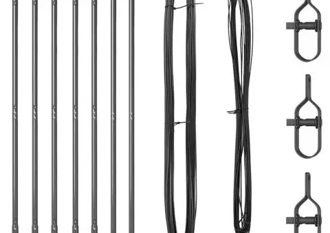 Set de stâlpi de gard Manual 7 pcs Gri Ø32mm 160 cm Oţel - 3/5