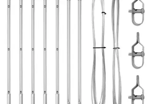 Set de stâlpi 7 pcs Argintiu Ø32mm 160 cm Oțel galvanizat - 3/5