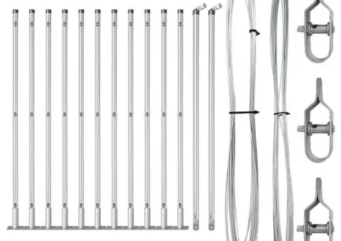 Set de stâlpi de gard cu plăci de bază Manual 13 pcs Argintiu - 3/5