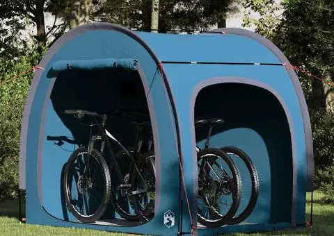Cort pentru depozitare biciclete cu acoperiș cu depozitare cu aerisire de aer Albastru - 1/5
