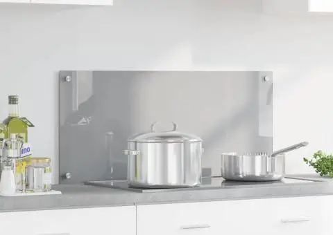 Contrablat bucătărie gri deschis 90x40x0.6 cm sticlă securizată - 1/5