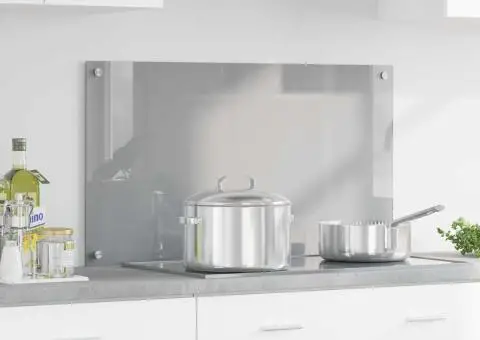 Contrablat bucătărie gri deschis 90x50x0.6 cm sticlă securizată - 1/5