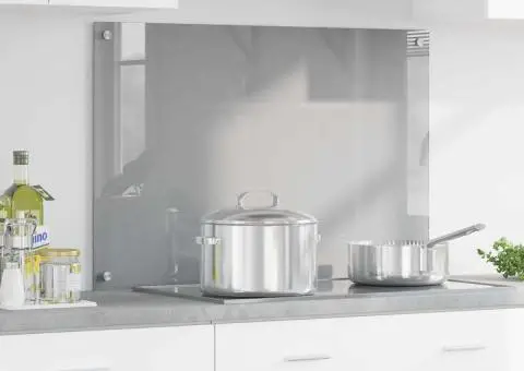 Contrablat bucătărie gri deschis 90x60x0.6 cm sticlă securizată - 1/5