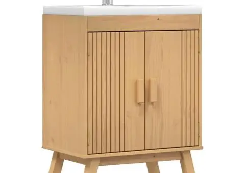 Dulap de bază pentru chiuvetă 114x43x73,5 cm Lemn masiv de pin - 3/5