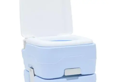 Toaletă portabilă, albastru & alb, plastic, 10 L - 2/5