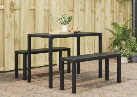 Set mobilier de grădină, 3 piese, oțel și WPC negru - 1/5