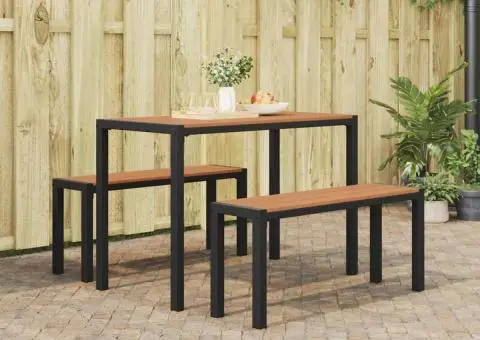 Set mobilier de grădină, 3 piese, oțel și WPC maro - 1/5