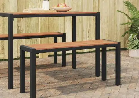 Bancă de grădină 100 cm din oțel și WPC maro-negru - 1/5