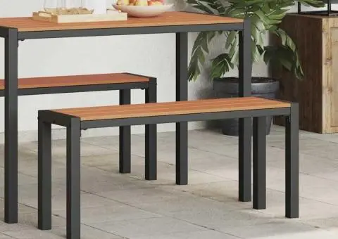 Bancă de grădină 100 cm din oțel și WPC maro-negru - 3/5