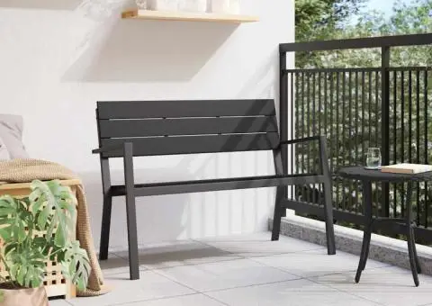 Bancă de grădină, oțel și WPC negru - 3/5