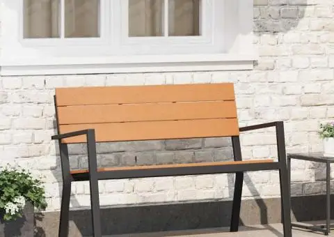 Bancă de grădină, oțel și WPC maro și negru - 1/5