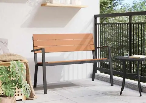 Bancă de grădină, oțel și WPC maro și negru - 3/5
