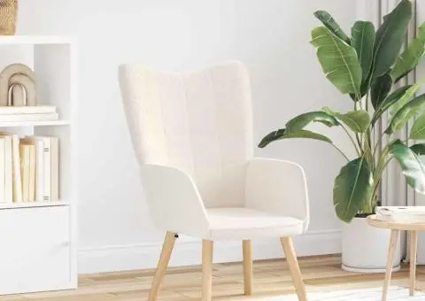 Fotoliu de relaxare, crem, material similar lână - 1/5