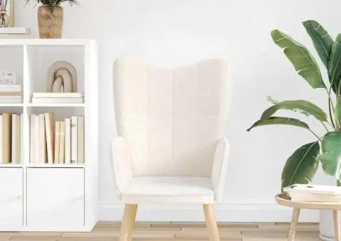 Fotoliu de relaxare, crem, material similar lână - 3/5