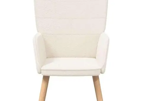 Fotoliu de relaxare, crem, material similar lână - 4/5