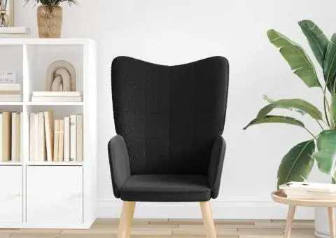 Fotoliu de relaxare, negru, material similar lână - 3/5