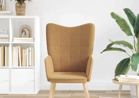 Fotoliu de relaxare, bej, material similar lână - 3/5