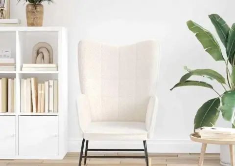 Fotoliu de relaxare, crem, material similar lână - 3/5