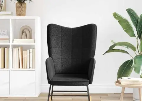 Fotoliu de relaxare, negru, material similar lână - 3/5