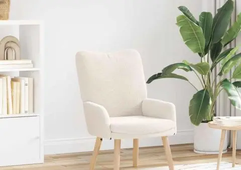 Fotoliu de relaxare, crem, material similar lână - 1/5