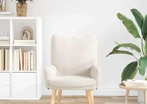 Fotoliu de relaxare, crem, material similar lână - 3/5