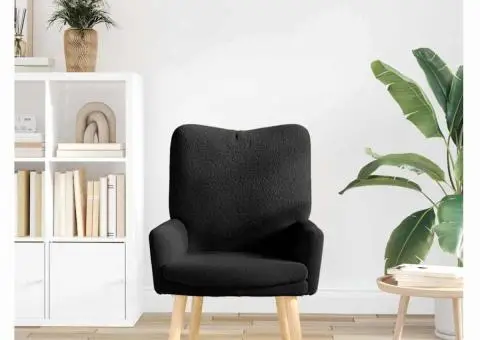 Fotoliu de relaxare, negru, material similar lână - 3/5