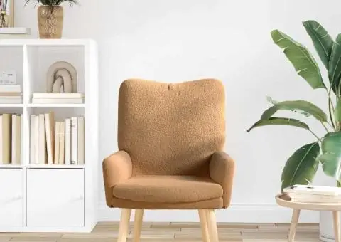 Fotoliu de relaxare, bej, material similar lână - 3/5