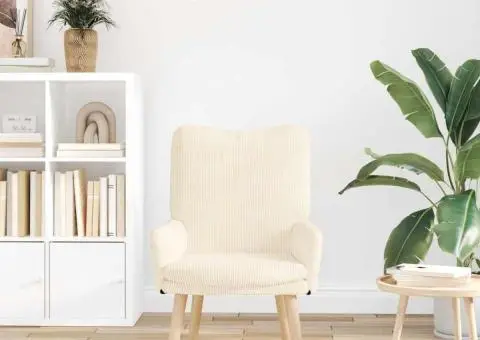 Fotoliu de relaxare, crem, material raiat - 3/5