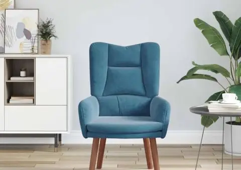 Fotoliu de relaxare, albastru, catifea - 3/5