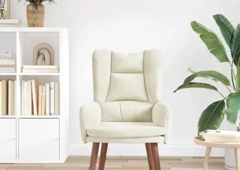 Fotoliu de relaxare, crem, catifea - 3/5