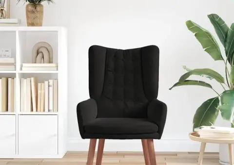 Scaun Relaxant Catifea Neagră - 3/5