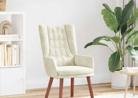 Scaun de relaxare din catifea crem - 1/5