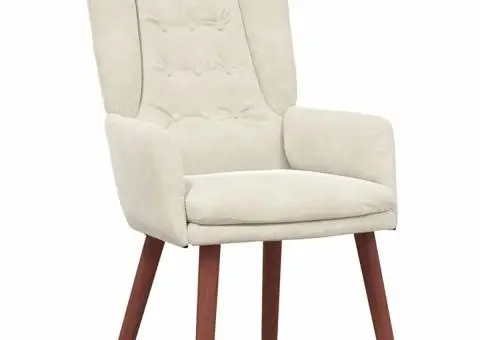 Scaun de relaxare din catifea crem - 2/5