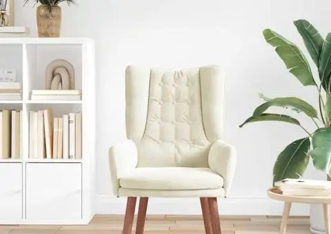 Scaun de relaxare din catifea crem - 3/5