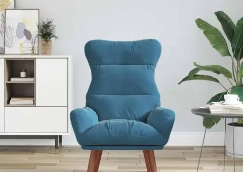 fotoliu relaxant din velur albastru - 3/5